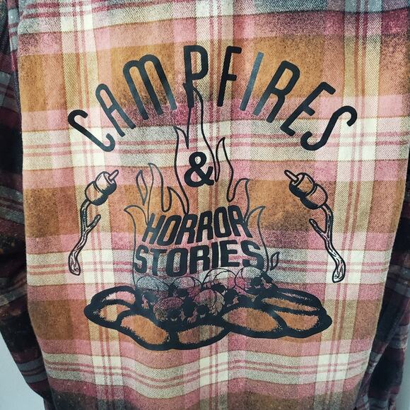 Custom Flannel Shacket, Campfire and Horror Stories, Heavyweight Button-Down XL - Picture 2 of 8